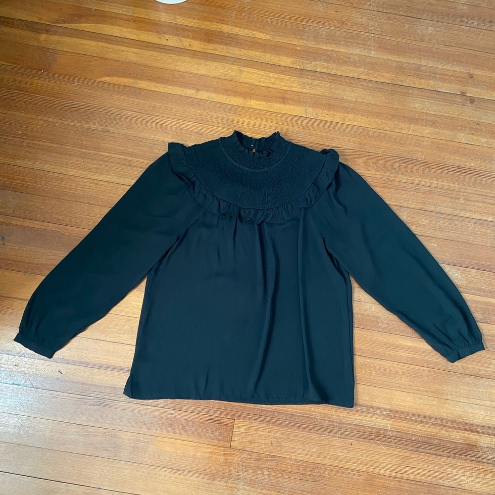 Black ruffle neck long sleeve Loft blouse